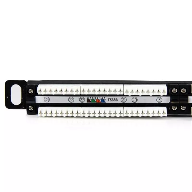 StarTech.com Panel de parcheo Cat5e de 24 puertos 0.5U – Panel de parcheo 110 Cat 5e RJ45 Ethernet para rack