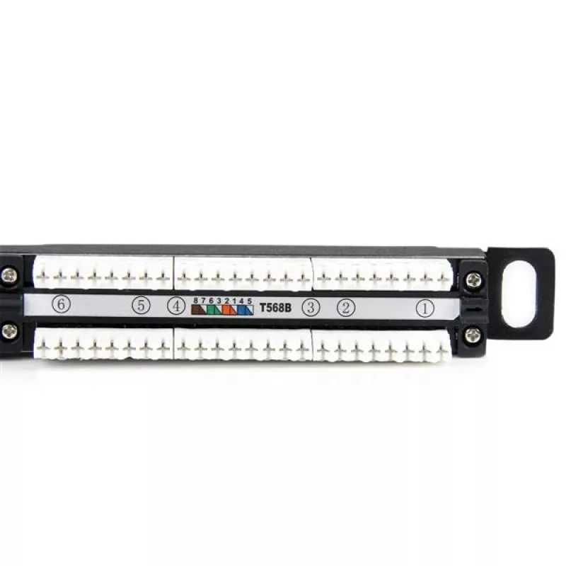 StarTech.com Panel de parcheo Cat5e de 24 puertos 0.5U – Panel de parcheo 110 Cat 5e RJ45 Ethernet para rack