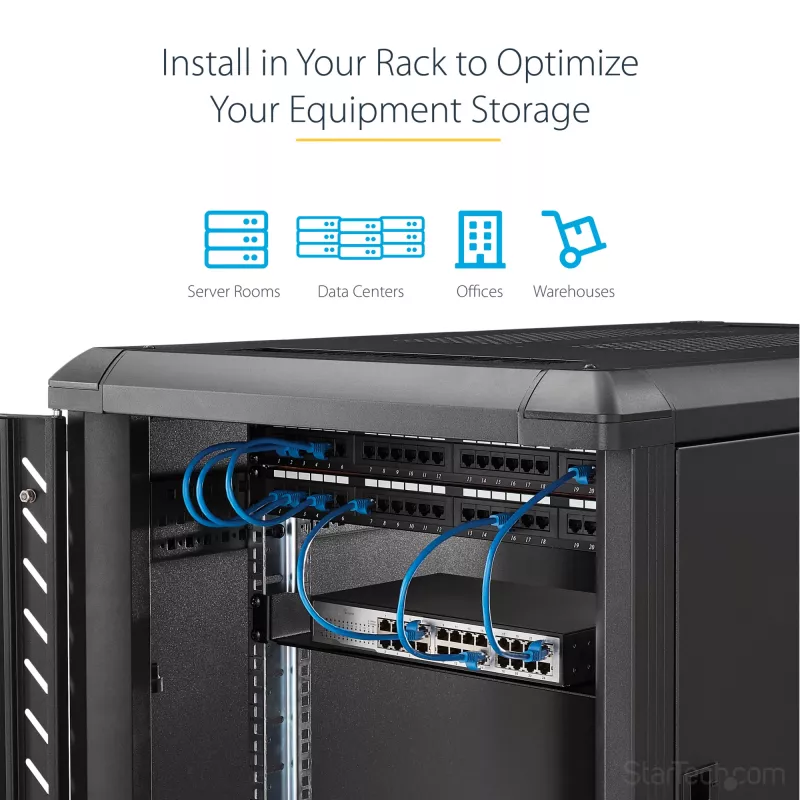 StarTech.com Bandeja de rack para servidor 2U – Bandeja de montaje en rack extensible universal para rack y armario de equipos de red de 19 pulgadas – Acero de alta resistencia – Capacidad de carga 22,6 kg – Bandeja de 22 pulgadas de profundidad, negro