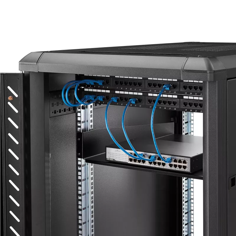 StarTech.com Bandeja de rack para servidor 2U – Bandeja de montaje en rack extensible universal para rack y armario de equipos de red de 19 pulgadas – Acero de alta resistencia – Capacidad de carga 22,6 kg – Bandeja de 22 pulgadas de profundidad, negro