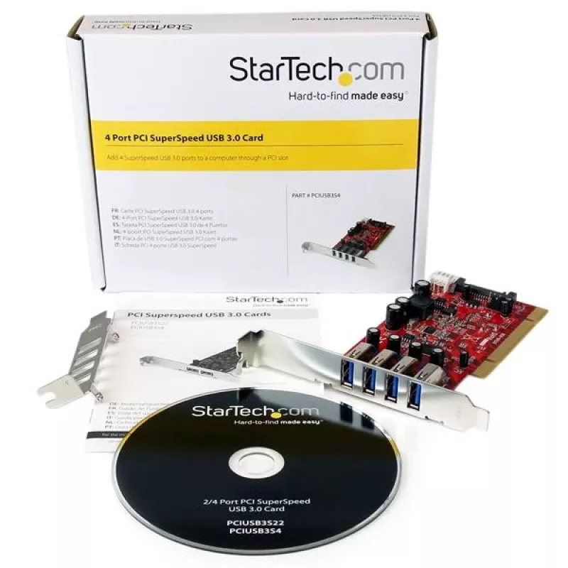 StarTech.com Tarjeta adaptadora PCI USB 3.0 de 4 puertos con conector de alimentación SATA/SP4