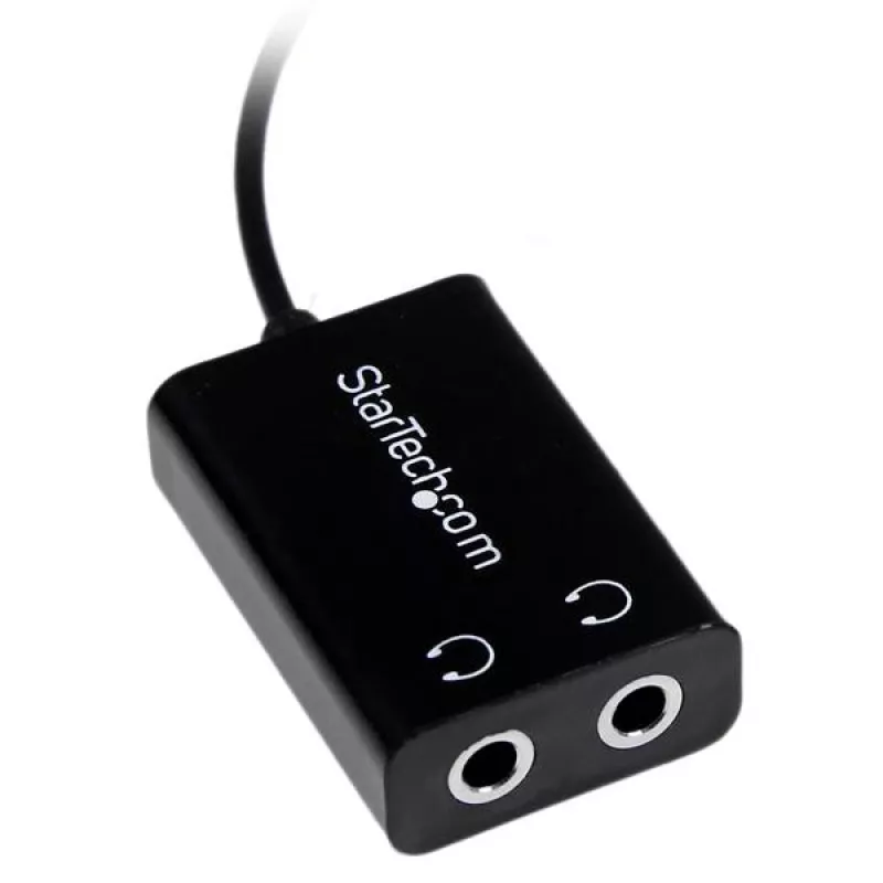 StarTech.com adaptador de cable divisor de auriculares mini jack delgado negro – conector macho de 3,5 mm a 2 conectores hembra de 3,5 mm