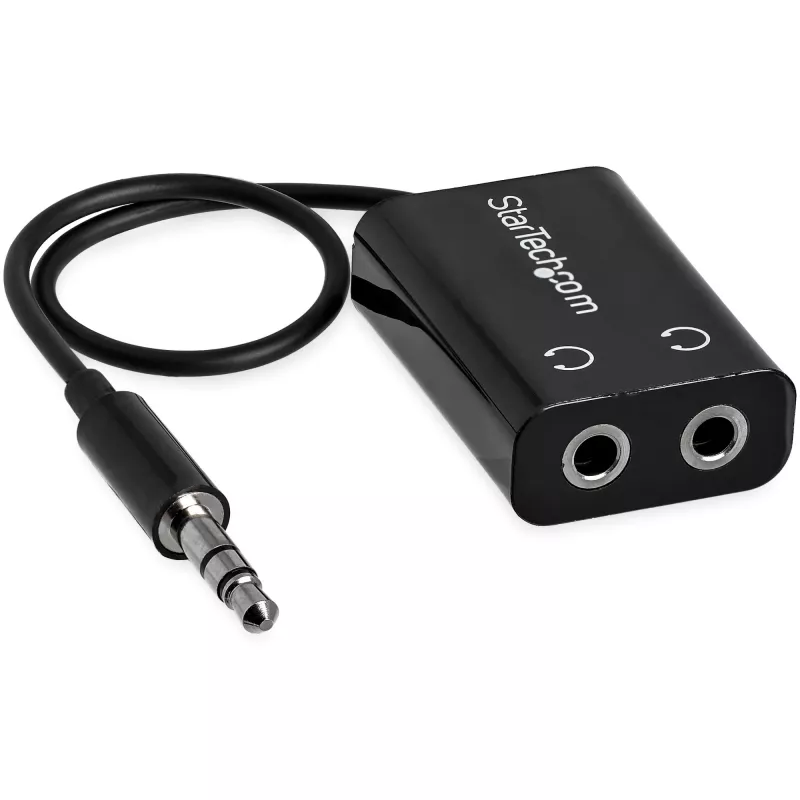 StarTech.com adaptador de cable divisor de auriculares mini jack delgado negro – conector macho de 3,5 mm a 2 conectores hembra de 3,5 mm