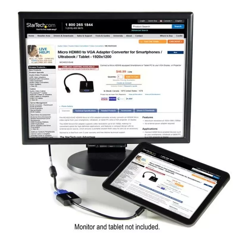 StarTech.com adaptador convertidor Micro HDMI a VGA para smartphones / ultrabooks / tablets – 1920x1080