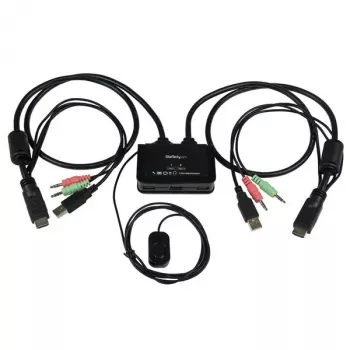 StarTech.com conmutador KVM de cable USB a HDMI de 2 puertos con audio y conmutador remoto – alimentado por USB