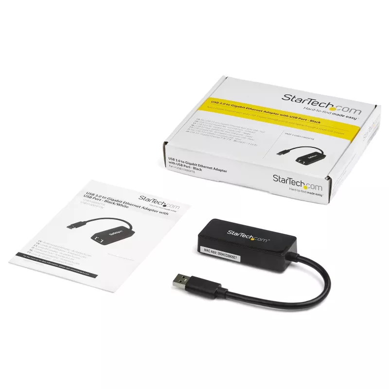 StarTech.com adaptador de red USB 3.0 a Gigabit Ethernet NIC con puerto USB – negro