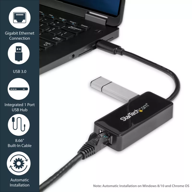 StarTech.com adaptador de red USB 3.0 a Gigabit Ethernet NIC con puerto USB – negro