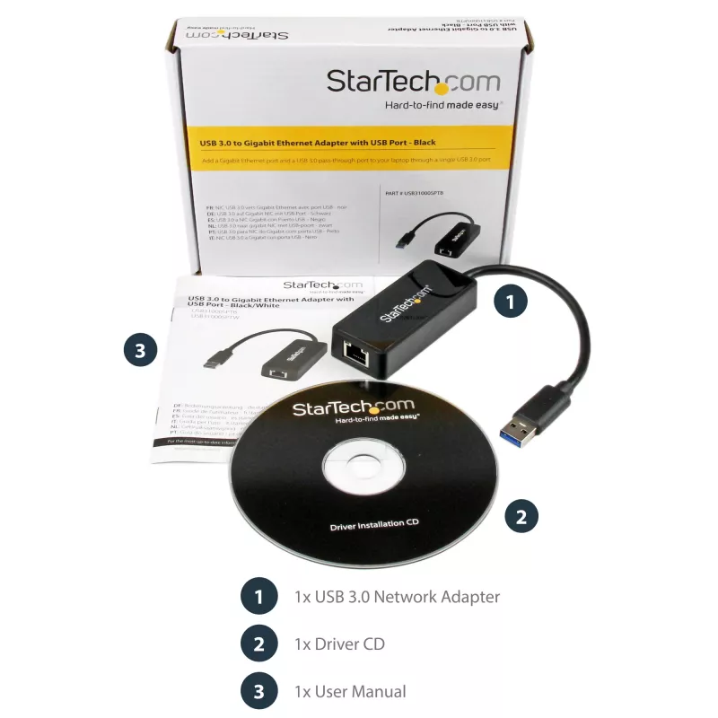 StarTech.com adaptador de red USB 3.0 a Gigabit Ethernet NIC con puerto USB – negro
