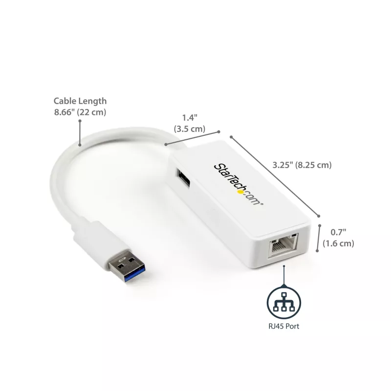 StarTech.com adaptador de red USB 3.0 a Gigabit Ethernet NIC con puerto USB – blanco