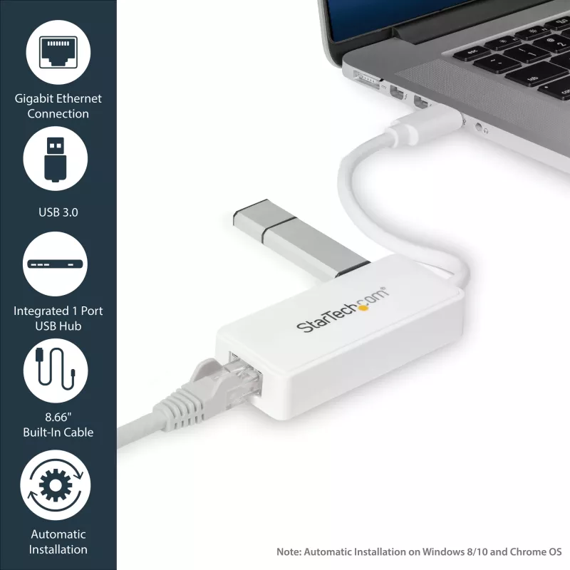StarTech.com adaptador de red USB 3.0 a Gigabit Ethernet NIC con puerto USB – blanco