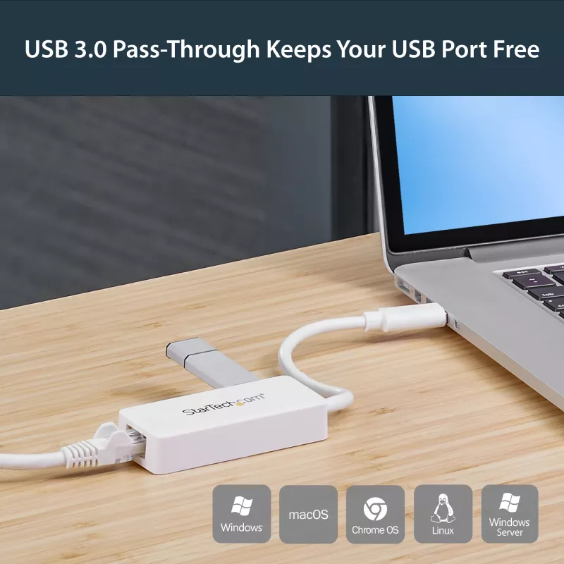 StarTech.com adaptador de red USB 3.0 a Gigabit Ethernet NIC con puerto USB – blanco