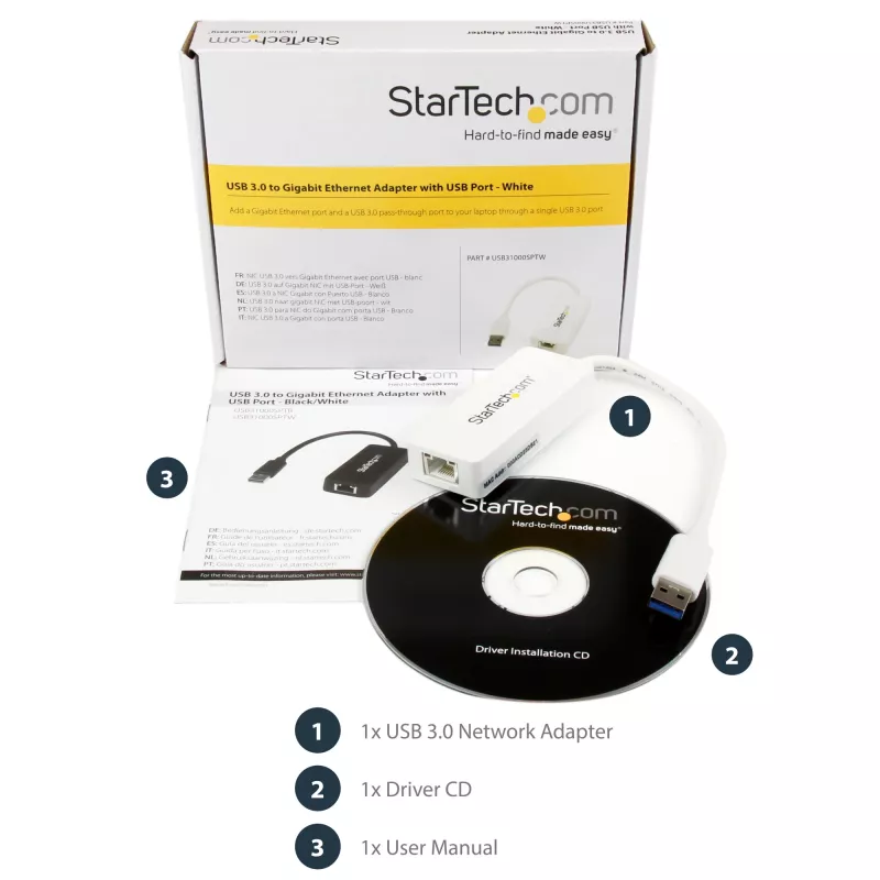 StarTech.com adaptador de red USB 3.0 a Gigabit Ethernet NIC con puerto USB – blanco