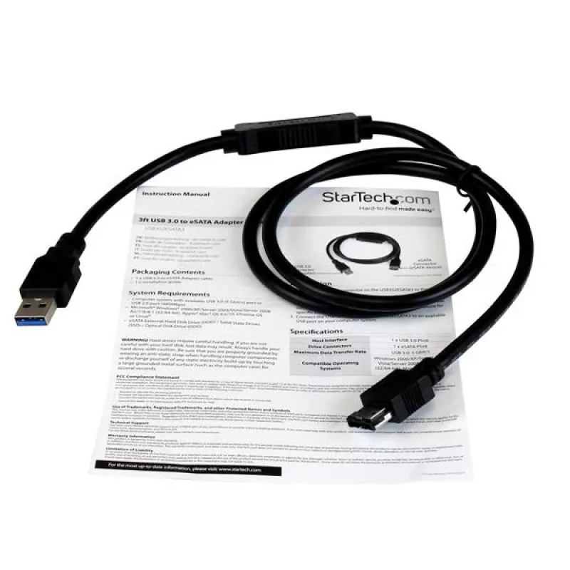 StarTech.com cable adaptador USB 3.0 a eSATA HDD / SSD / ODD – cable adaptador de disco duro eSATA a USB 3.0 de 0,9 m – SATA 6 Gbit/s