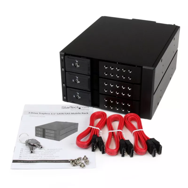 StarTech.com Backplane de rack móvil hot-swap tray-less de aluminio de 3 bahías para SAS II/SATA III de 3,5 inch – HDD 6 Gbps