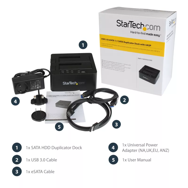 StarTech.com Duplicador de discos duros de doble bahía, clonador/copiador autónomo USB 3.0 (5 Gbit/s) / eSATA a SATA III de 2,5/3,5