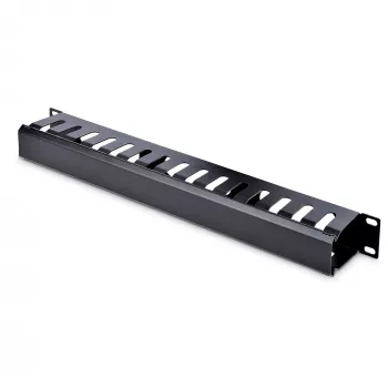 StarTech.com Canaleta de gestión de cables horizontal de 1U para rack de servidor con tapa – Panel embellecedor de canaleta de cables para rack de red de 19