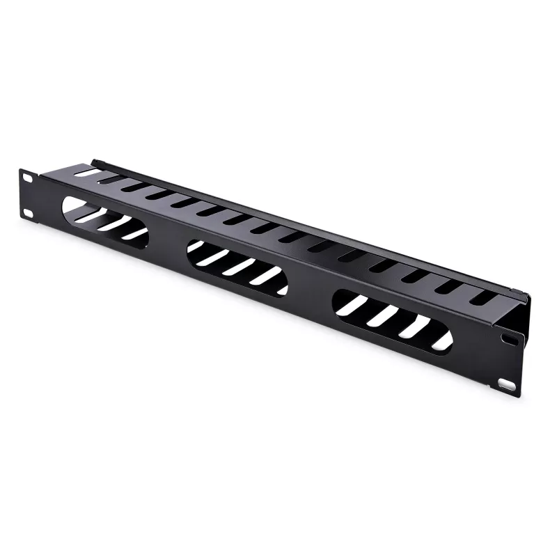 StarTech.com Canaleta de gestión de cables horizontal de 1U para rack de servidor con tapa – Panel embellecedor de canaleta de cables para rack de red de 19
