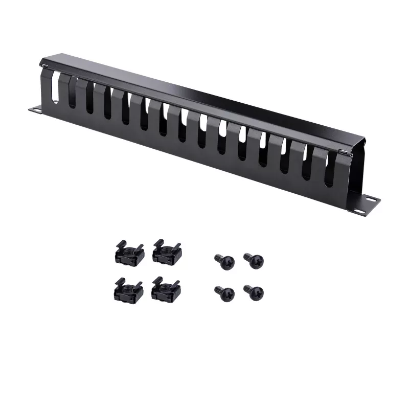 StarTech.com Canaleta de gestión de cables horizontal de 1U para rack de servidor con tapa – Panel embellecedor de canaleta de cables para rack de red de 19