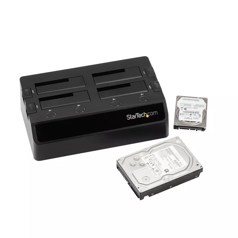 StarTech.com Docking station de discos duros USB 3.0 SATA de 4 bahías, dock de discos duros USB, docking station externa para SSD/HDD SATA III de 2,5/3,5