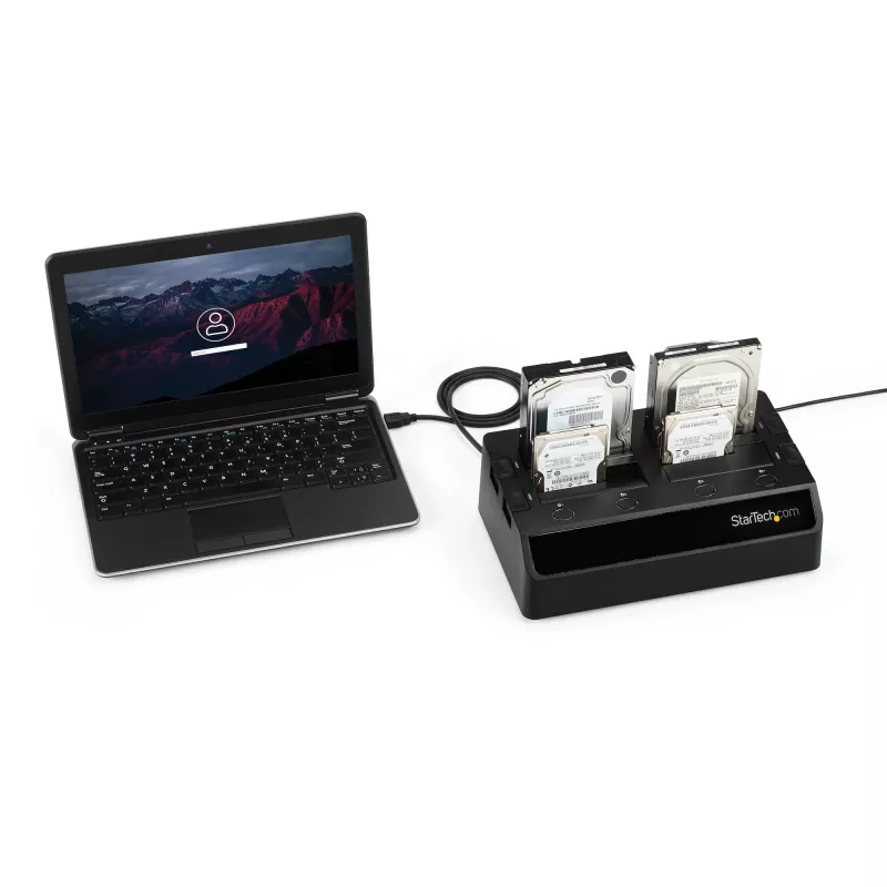 StarTech.com Docking station de discos duros USB 3.0 SATA de 4 bahías, dock de discos duros USB, docking station externa para SSD/HDD SATA III de 2,5/3,5