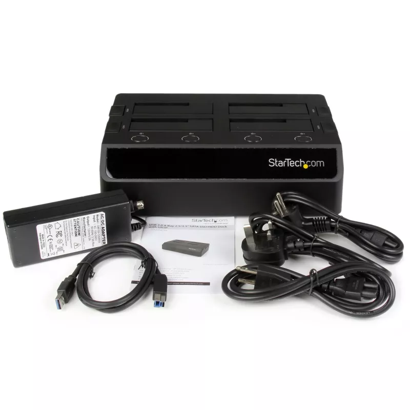 StarTech.com Docking station de discos duros USB 3.0 SATA de 4 bahías, dock de discos duros USB, docking station externa para SSD/HDD SATA III de 2,5/3,5