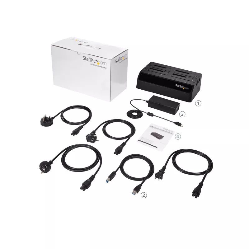 StarTech.com Docking station de discos duros USB 3.0 SATA de 4 bahías, dock de discos duros USB, docking station externa para SSD/HDD SATA III de 2,5/3,5