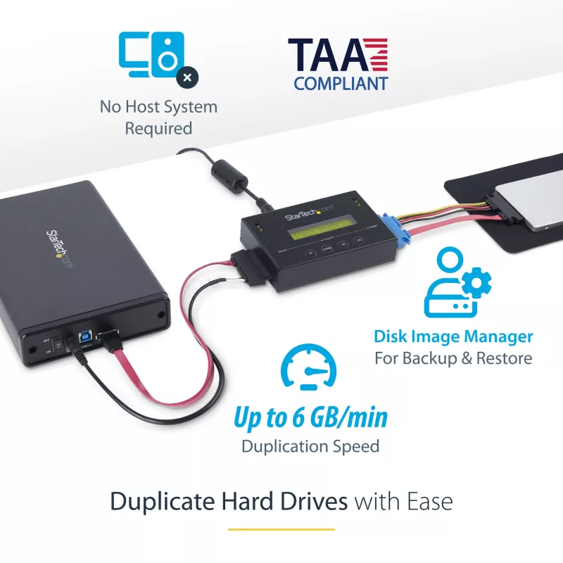 StarTech.com Duplicador de discos duros autónomo 1:1 con gestor de imágenes de disco para copia de seguridad y restauración, almacena varias imágenes de disco en una unidad SATA de 2,5/3,5