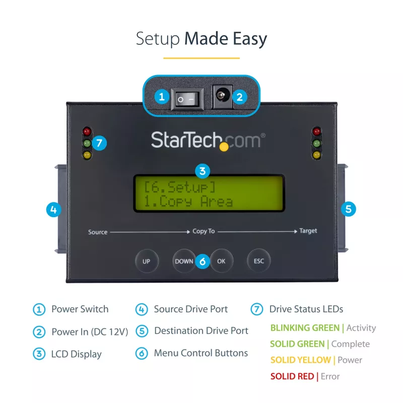 StarTech.com Duplicador de discos duros autónomo 1:1 con gestor de imágenes de disco para copia de seguridad y restauración, almacena varias imágenes de disco en una unidad SATA de 2,5/3,5