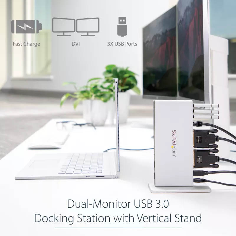 StarTech.com Docking station USB 3.0 para doble monitor con DVI y soporte vertical