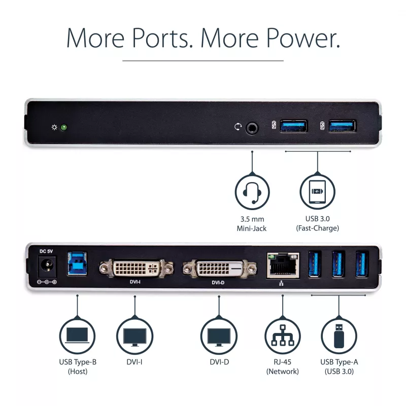 StarTech.com Docking station USB 3.0 para doble monitor con DVI y soporte vertical