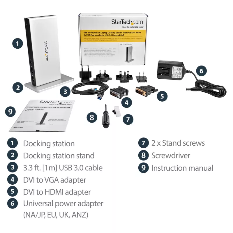 StarTech.com Docking station USB 3.0 para doble monitor con DVI y soporte vertical