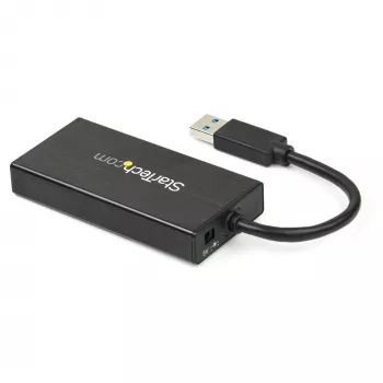 StarTech.com Hub USB 3.0 portátil de 3 puertos con Gigabit Ethernet - Aluminio con cable integrado~Hub USB 3.0 portátil de 3 puertos con Gigabit Ethernet - 5 Gbit/s - Aluminio con cable integrado