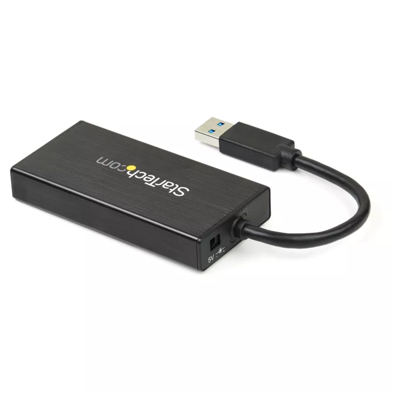 StarTech.com Hub USB 3.0 portátil de 3 puertos con Gigabit Ethernet - Aluminio con cable integrado~Hub USB 3.0 portátil de 3 puertos con Gigabit Ethernet - 5 Gbit/s - Aluminio con cable integrado