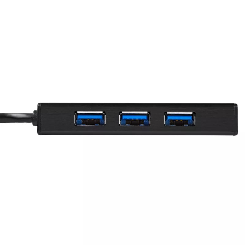 StarTech.com Hub USB 3.0 portátil de 3 puertos con Gigabit Ethernet - Aluminio con cable integrado~Hub USB 3.0 portátil de 3 puertos con Gigabit Ethernet - 5 Gbit/s - Aluminio con cable integrado