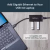 StarTech.com Hub USB 3.0 portátil de 3 puertos con Gigabit Ethernet - Aluminio con cable integrado~Hub USB 3.0 portátil de 3 puertos con Gigabit Ethernet - 5 Gbit/s - Aluminio con cable integrado