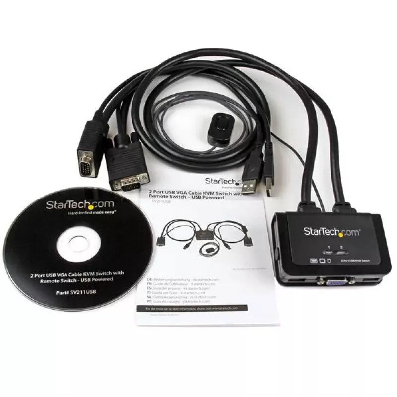 StarTech.com Switch KVM de cables USB VGA de 2 puertos – alimentado por USB con conmutador remoto