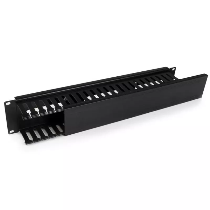 StarTech.com Canaleta de gestión de cables horizontal de 2U para rack de servidor con tapa – Placa de canaleta de cables para rack de red de 19