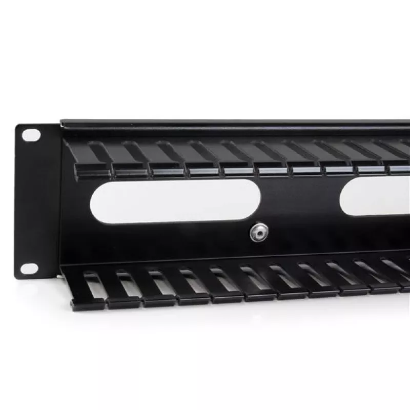 StarTech.com Canaleta de gestión de cables horizontal de 2U para rack de servidor con tapa – Placa de canaleta de cables para rack de red de 19