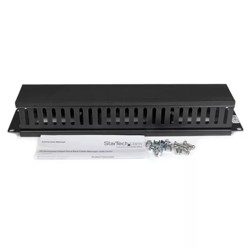 StarTech.com Canaleta de gestión de cables horizontal de 2U para rack de servidor con tapa – Placa de canaleta de cables para rack de red de 19