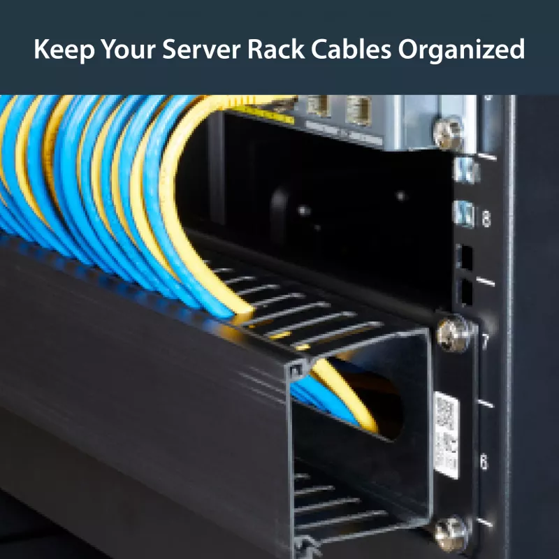 StarTech.com Canaleta de gestión de cables horizontal de 2U para rack de servidor con tapa – Placa de canaleta de cables para rack de red de 19
