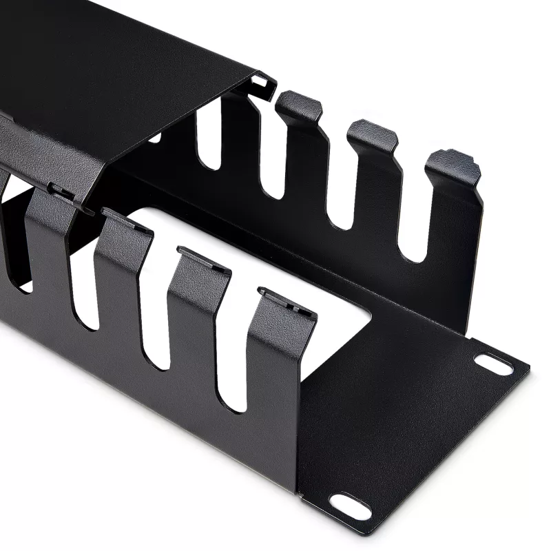 StarTech.com Canaleta de gestión de cables horizontal de 2U para rack de servidor con tapa – Placa de canaleta de cables para rack de red de 19