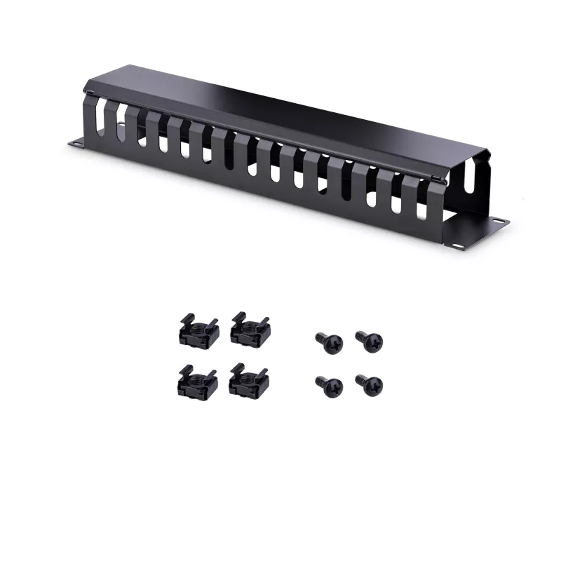 StarTech.com Canaleta de gestión de cables horizontal de 2U para rack de servidor con tapa – Placa de canaleta de cables para rack de red de 19