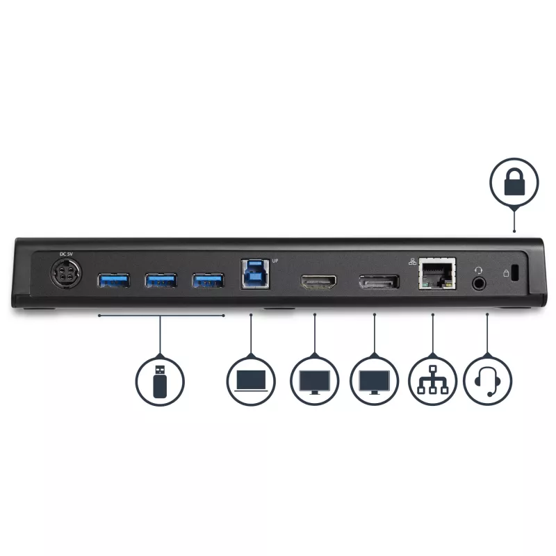 StarTech.com Docking station USB 3.0 para doble monitor con HDMI y DisplayPort 4K – USB 3.0 a 4x USB-A, Ethernet, HDMI y DP – Docking station universal USB Type-A para portátil Mac y Windows
