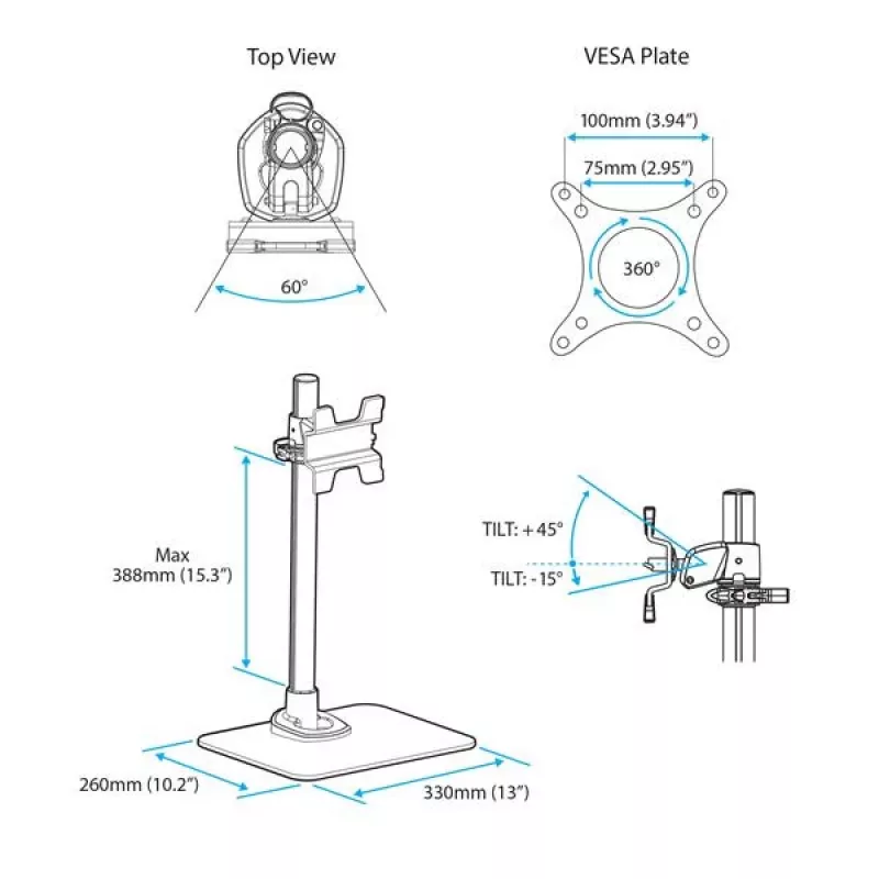 StarTech.com Soporte para monitor único - Ajustable - Acero - Plata