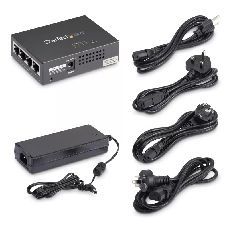 StarTech.com Midspan Gigabit de 4 puertos – Inyector PoE+ – 802.3at/af