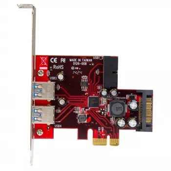 StarTech.com tarjeta PCI Express USB 3.0 de 4 puertos – 2 externos y 2 internos – alimentación SATA – compatibilidad UASP – 2 conectores internos (IDC) estilo cabecera de placa base