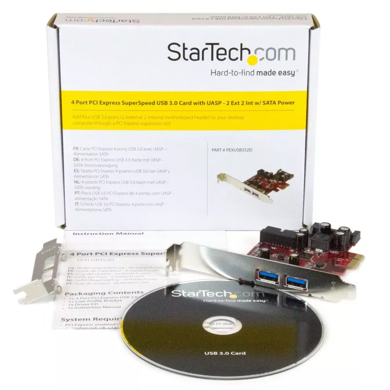 StarTech.com tarjeta PCI Express USB 3.0 de 4 puertos – 2 externos y 2 internos – alimentación SATA – compatibilidad UASP – 2 conectores internos (IDC) estilo cabecera de placa base