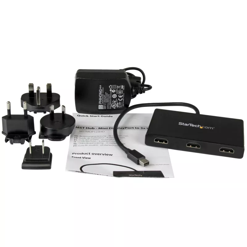 StarTech.com adaptador multipantalla de 3 puertos – Mini DisplayPort a HDMI MST Hub – triple 1080p o doble 4K 30Hz – divisor de vídeo para modo de escritorio extendido solo en Windows – mDP 1.2 a 3x HDMI