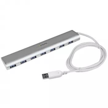 StarTech.com hub USB de 7 puertos, USB A a 7 puertos USB-A, USB 5 Gbps, diseño robusto, alimentación por bus o propia, expansión de hub USB 3.0 portátil para portátil con fuente de alimentación
