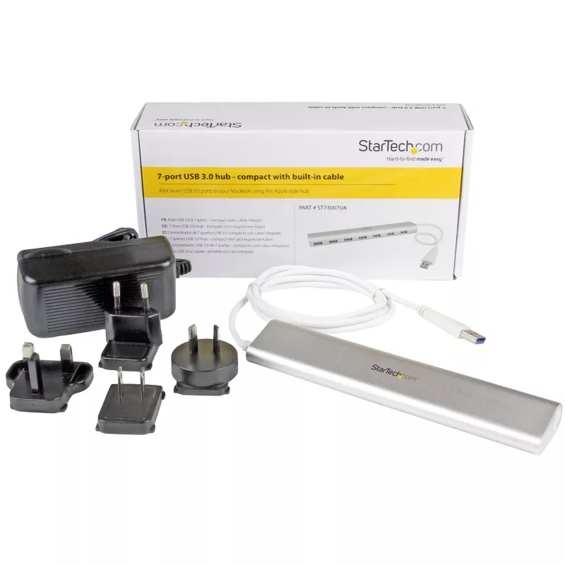 StarTech.com hub USB de 7 puertos, USB A a 7 puertos USB-A, USB 5 Gbps, diseño robusto, alimentación por bus o propia, expansión de hub USB 3.0 portátil para portátil con fuente de alimentación